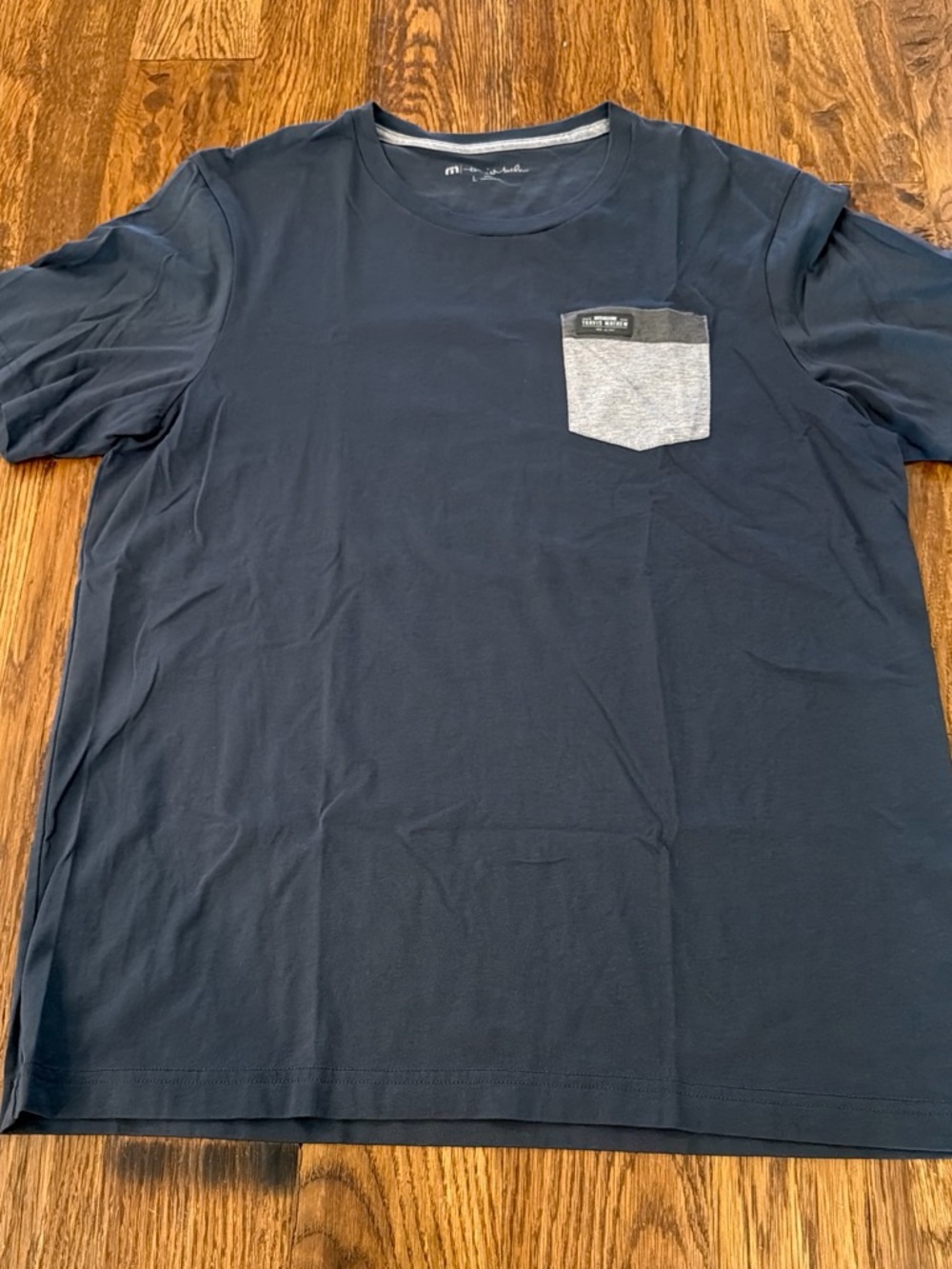 Travis Mathew Navy Short Sleeve Tee with Gray Chest Pocket